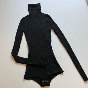 DODO BAR OR rib knit black turtleneck cutout rhinestone gem beaded crystal top